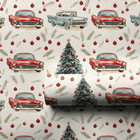 Retro Holiday Gift Wrap, Vintage Car Christmas Wrapping Paper, Classic Car Present Paper, Nostalgic Xmas Wrapping Paper, Car Lover Present