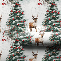 Christmas Tree Gift Wrap, Watercolor Reindeer Wrapping Paper, Winter Deer Holiday Wrapping Paper, Rustic Woodland Gift Wrapping Paper