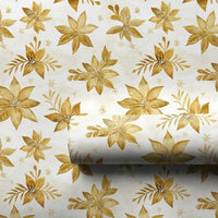 Watercolor Christmas Gift Wrap, Gold Poinsettia Wrapping Paper, Elegant Holiday Wrapping Paper, Floral Xmas Present Wrapping Paper