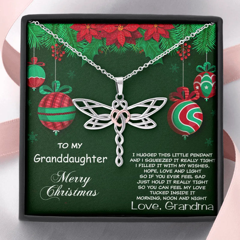 Rose Gold Heart Dragonfly Necklace, Granddaughter Dragonfly Pendant Necklace, Stainless Steel Animal Charm Necklace, Christmas Present for Her
