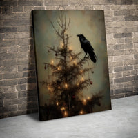 Moody Victorian Holiday Canvas Print, Gothic Raven Christmas Tree Wall Art, Dark Academia Holiday Decor, Digital Download