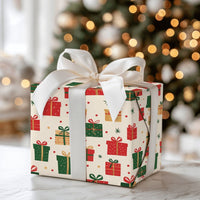 Red Green Gold Holiday Gift Wrap, Christmas Gift Box Wrapping Paper, Festive Present Pattern Wrapping Paper, Winter Holiday Gift Wrap Roll