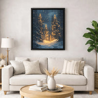 Glowing Christmas Tree Poster, Winter Forest Canvas Wall Art, Night Landscape Canvas Print, Holiday Decor Art Printable Digital Download