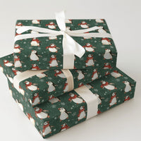 Dark Green Winter Penguin Gift Wrap, Christmas Penguin Wrapping Paper, Adorable Red Scarf Holiday Wrapping Paper, Festive Present Gift Wrap Roll