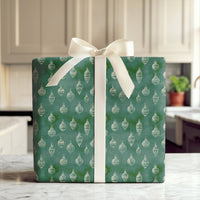 Dark Green Holiday Gift Wrap, Vintage Sketch Ornaments Wrapping Paper, Rustic Christmas Tree Bauble Wrapping Paper, Farmhouse Gift Wrap Roll
