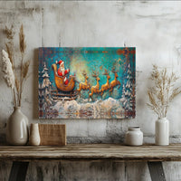 Rustic Reindeer Holiday Wall Art, Vintage Santa Claus Sleigh Canvas Print, Festive Christmas Painting Canvas, Winter Holiday Wall Decor Present