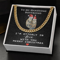 Polished Stainless Steel Chain Necklace, Otterly in Love Cuban Link Chain Necklace, Romantic Christmas Message Card Present for Boyfriend