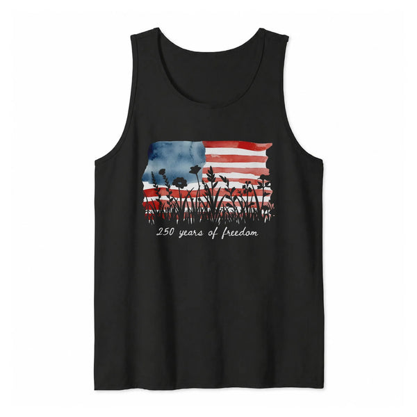 America 250 Years of Freedom Tank Top | Watercolor Floral Flag Art | Soft Breathable Unisex Fit | Patriotic 4th of July Gift