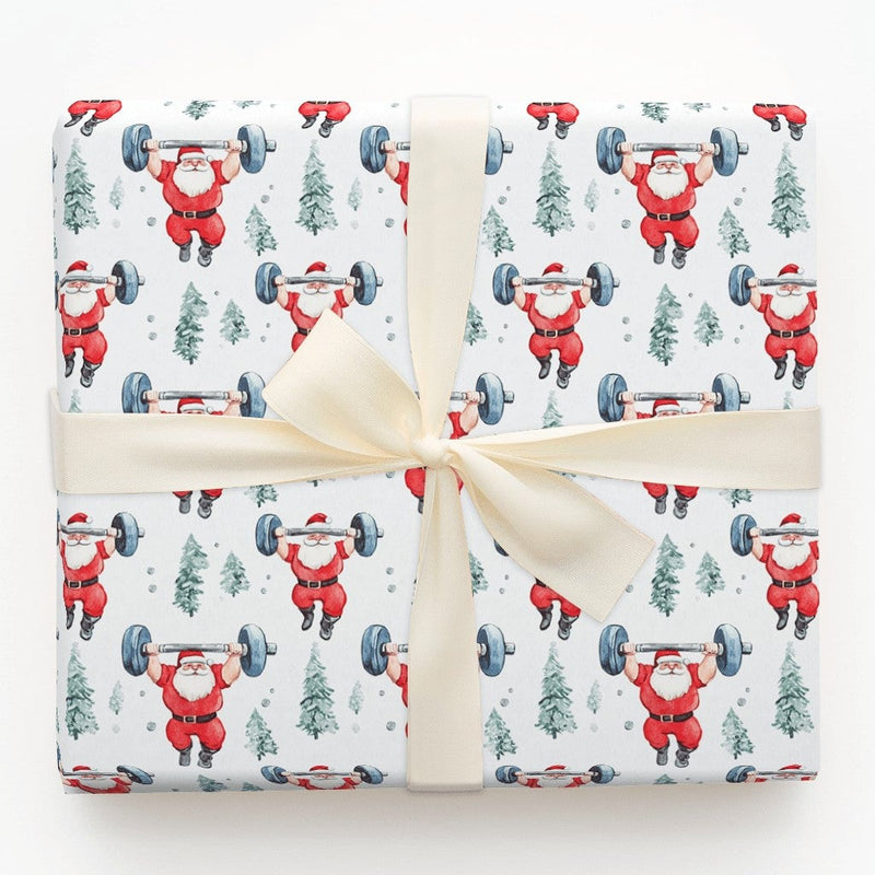 Fitness Gym Christmas Gift Wrap, Weightlifting Santa Wrapping Paper, Barbell Santa Wrapping Paper, Bodybuilder Holiday Paper