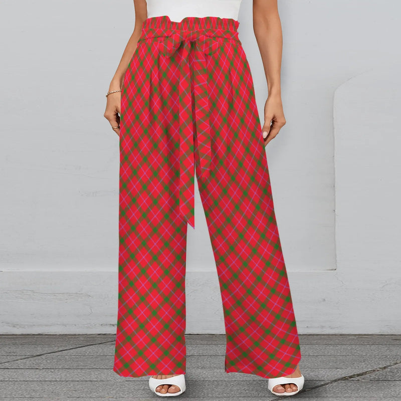 Tartan Print Elastic Waist Palazzo Pants with Pockets, Christmas Plaid Wide Leg Pants, Holiday Loungewear Trousers, Xmas Present for Her