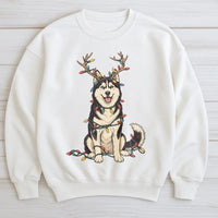 Husky in Christmas Lights Crewneck, Christmas Husky Sweatshirt, Reindeer Antlers Husky Sweater, Holiday Dog Lover Pullover, Xmas Present