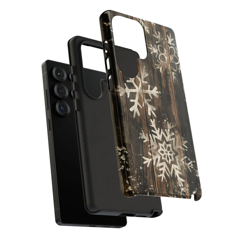 Rustic Wood Snowflakes Phone Case, Winter Snowflake Phone Case for Samsung Galaxy, Dual Layer Tough Cover, Comfy Christmas Holiday Present
