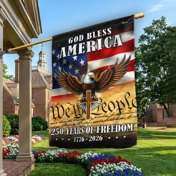 God Bless America Garden Flag | 250 Years of Freedom 1776-2026 | Eagle Cross Patriotic Design | Weather-Resistant Polyester