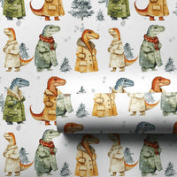 Watercolor Dino Gift Wrap, Winter Dinosaur Wrapping Paper, Christmas Dinosaur Wrapping Paper, Holiday Dino Gift Wrap, Kids Birthday Paper
