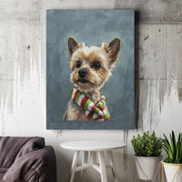 Yorkie in Holiday Scarf Canvas Print, Yorkshire Terrier Christmas Canvas Wall Art, Adorable Dog Canvas Decor, Festive Winter Pet Lover Present