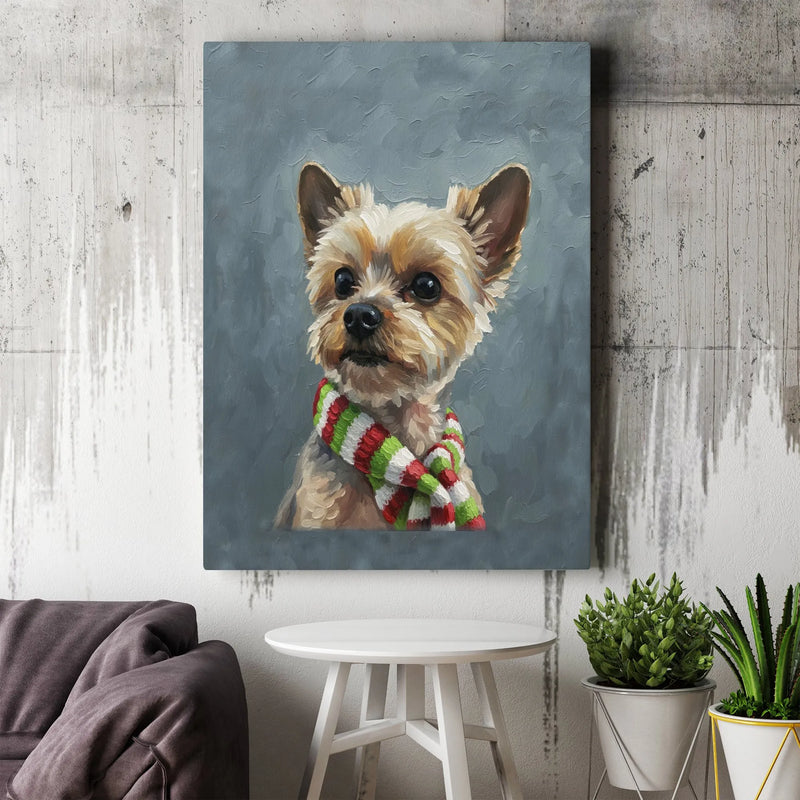 Festive Yorkie Dog Holiday Print, Yorkshire Terrier Christmas Canvas Wall Art, Digital Download Wall Decor, Yorkie Lover Xmas Present