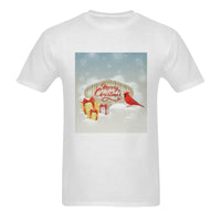Red Bird Winter Scene Shirt, Christmas Cardinal T-Shirt, Festive Holiday Cardinal Tee, Merry Xmas Graphic T-Shirt, Nature Lover Present for Men