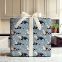 Winter Snowflake Wrapping Paper, Otter Gift Wrapping Paper, Adorable Animal Holiday Wrapping Paper, Christmas Gift Wrap for Otter Lovers