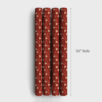 Cartoon Deer Holiday Gift Wrap, Adorable Reindeer Wrapping Paper, Red Christmas Wrapping Paper, Festive Star Gift Wrap Roll, Xmas Present Paper