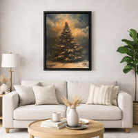 Moody Winter Oil Painting Canvas, Christmas Tree Canvas Wall Art, Vintage Winter Landscape Canvas Print, Rustic Holiday Decor