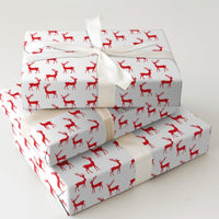 Christmas Reindeer Silhouette Gift Wrap, Red Reindeer Wrapping Paper, Minimalist Red Stag Present Paper, Winter Holiday Wrapping Paper Roll