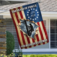Lineman Garden Flag | 250 Years of Power 1776-2026 | American Flag Design | Patriotic Outdoor Decor Gift for Electrical Workers