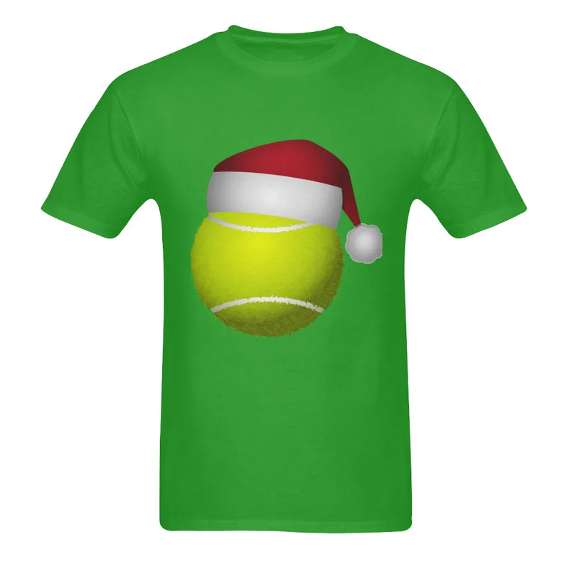 Humorous Tennis Player Holiday Tee, Santa Hat Tennis Ball Christmas Shirt, Retro Tennis Sports Graphic T-Shirt, Christmas Tennis Fan Present