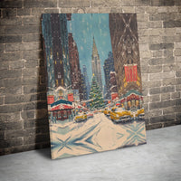 Snowy Chrysler Building Print, New York Christmas Canvas Wall Art, NYC Winter Cityscape Poster, Festive New York Decor, Digital Download
