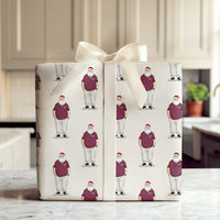Casual Maroon Polo Santa Gift Wrap, Jolly Santa Claus Wrapping Paper, Modern Christmas Wrapping Paper, Humorous Holiday Gift Wrapping Paper