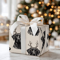 Dog Reindeer Antlers Gift Wrap, Black Labrador Christmas Wrapping Paper, Adorable Pet Holiday Wrapping Paper, Xmas Dog Lover Gift Wrapping Paper
