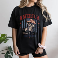 America 250 Years T-Shirt | Vintage Patriotic Horseback Flag Bearer Design | Soft Breathable Cotton | Gift for History Enthusiasts