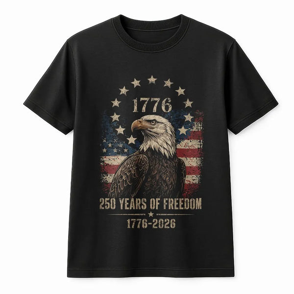 1776 Eagle T-Shirt | 250 Years of Freedom Vintage Americana Art | Premium 100% Soft Cotton | Patriotic Gift for History Lovers