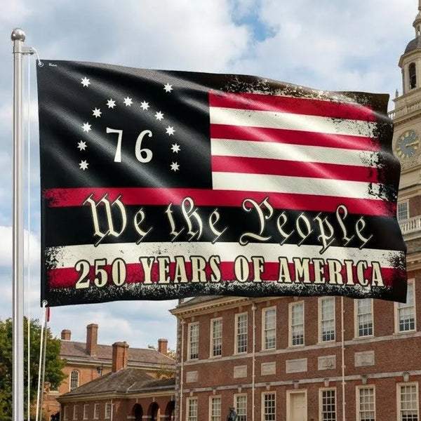 Bennington Flag 76 Grommet House Flag | We The People 250 Years of Freedom | Weather-Resistant Polyester | Patriotic American History Gift