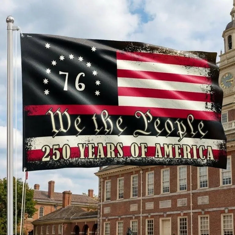 Bennington Flag 76 Grommet House Flag | We The People 250 Years of Freedom | Weather-Resistant Polyester | Patriotic American History Gift