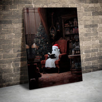 Santa Hat Spooky Adorable Holiday Poster, Christmas Ghost Reading Book Wall Art, Comfy Book Lover Print, Reader Digital Download Present