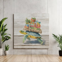 Holiday Presents Watercolor Animal Print, Sea Turtle Christmas Canvas Wall Art, Coastal Christmas Canvas Decor, Winter Digital Download