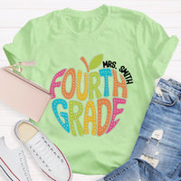 Personalized Grade And Name Letter Apple Teacher T-Shirt