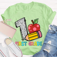 Personalized Grade Apple with First Grade Teacher T-Shirt
