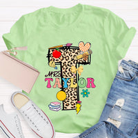 Personalized Name Leopard print Letter Teacher T-Shirt