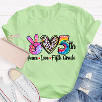 Personalized Grade Peace Love 5th Grade Teacher T-Shirt
