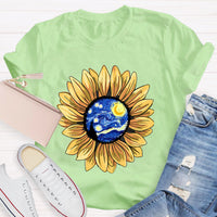 Starry Sky Art Sunflower Teacher T-Shirt