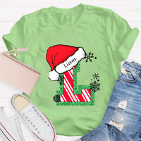 Personalized Name Merry Christmas Santa Holiday Green Red Glitter T-Shirt