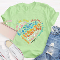 Floral Heart Love Inclusion Equality Teacher T-Shirt