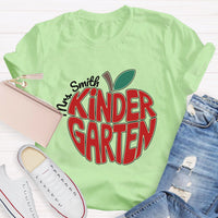 Personalized Kinder Garden Teacher Name Red Apple T-Shirt