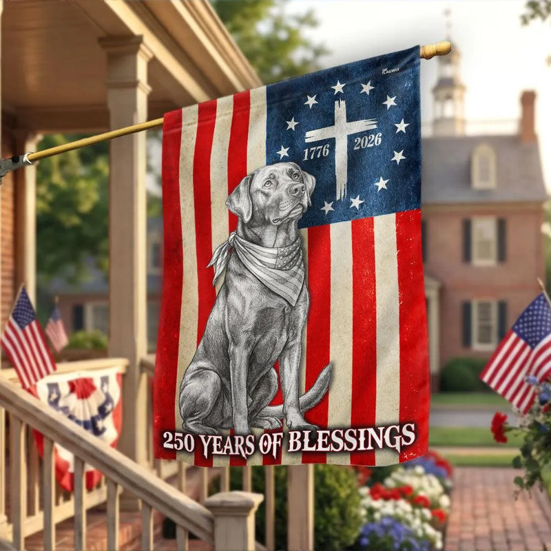 Labrador Retriever Garden Flag Patriotic | 250 Years of Blessings Betsy Ross Design | Double-Sided Polyester | Dog Lovers Memorial Gift