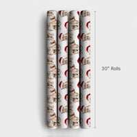 Santa Hat Mountain Lion Gift Wrap, Cougar Christmas Wrapping Paper, Holiday Wildlife Present Paper, Winter Big Cat Christmas Gift Wrap Roll