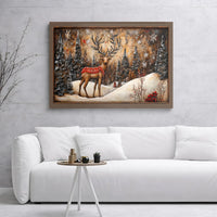 Snowy Forest Reindeer Print, Winter Reindeer Canvas Wall Art, Christmas Holiday Wall Decor, Winter Reindeer Landscape Canvas, Xmas Present