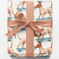 Skater Dog Christmas Gift Wrap, American Hairless Terrier Wrapping Paper, Canine Breed Present Paper, Dog Lover Holiday Wrapping Paper