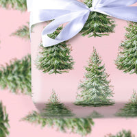 Modern Pastel Holiday Gift Wrap, Pink Christmas Tree Wrapping Paper, Watercolor Pine Tree Wrapping Paper, Adorable Aesthetic Gift Wrapping Paper
