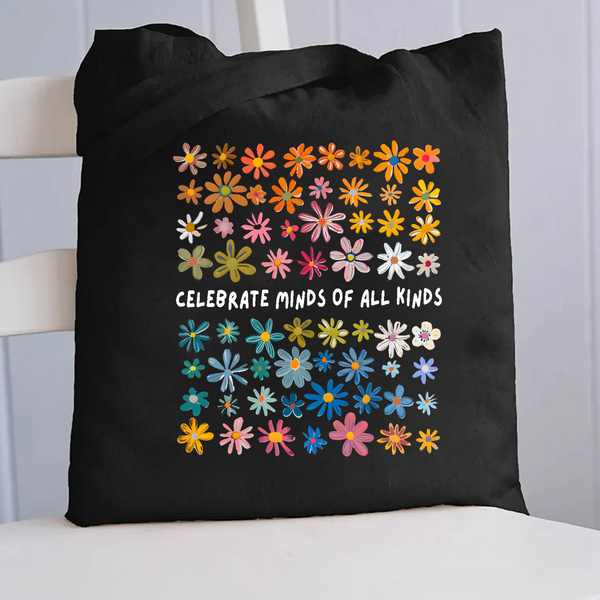 Celebrate Minds of All Kinds Floral Canvas Tote Bag